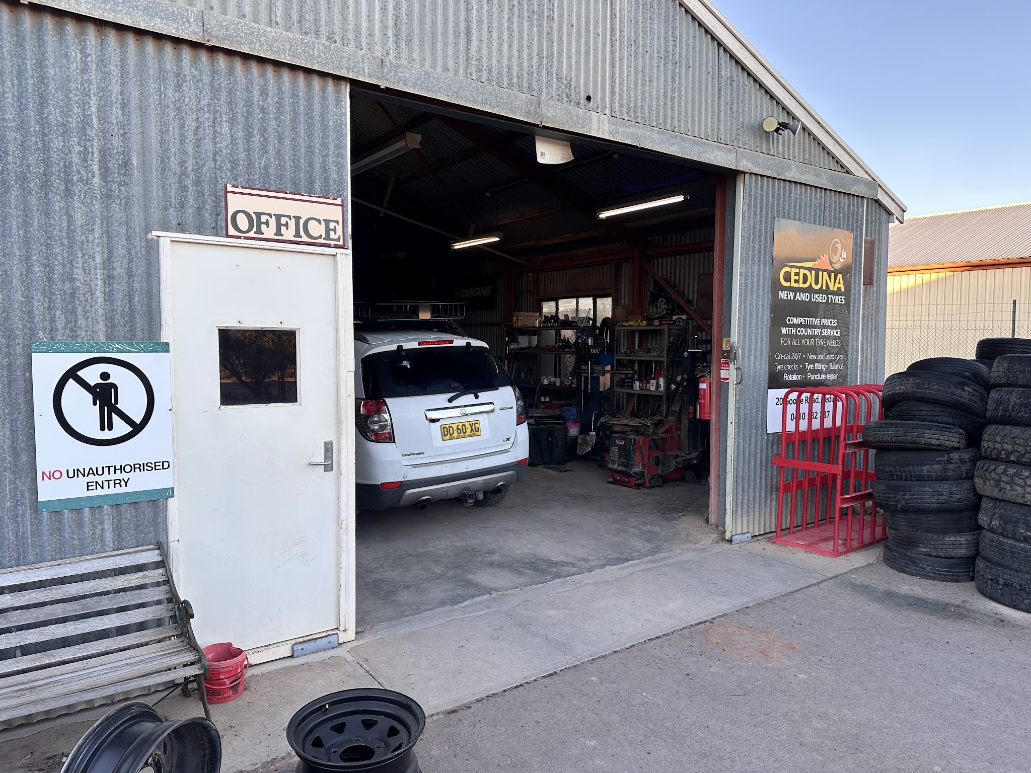 The workshop roller door and office at 20 Goode Road