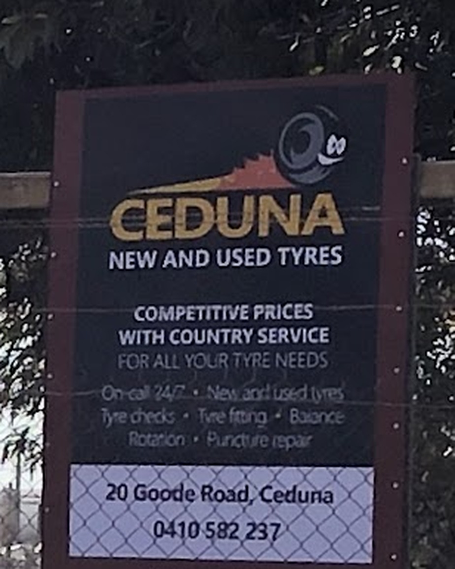 The Ceduna New and Used Tyres sign board on Goode Road